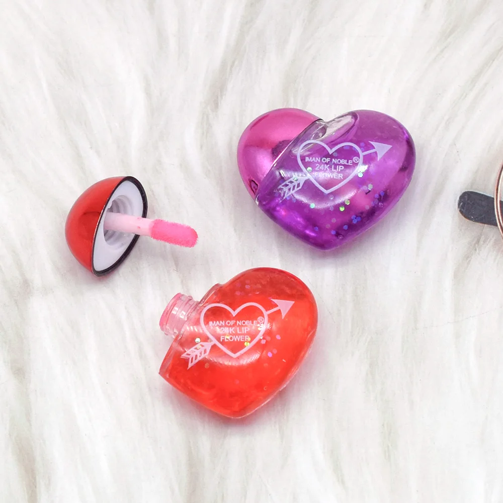 24Pcs Kawaii Heart Shaped Sequins Glitter Lip Gloss Color Changing Moisturizing Lip Gloss Lips Care Lips Makeup Wholesale