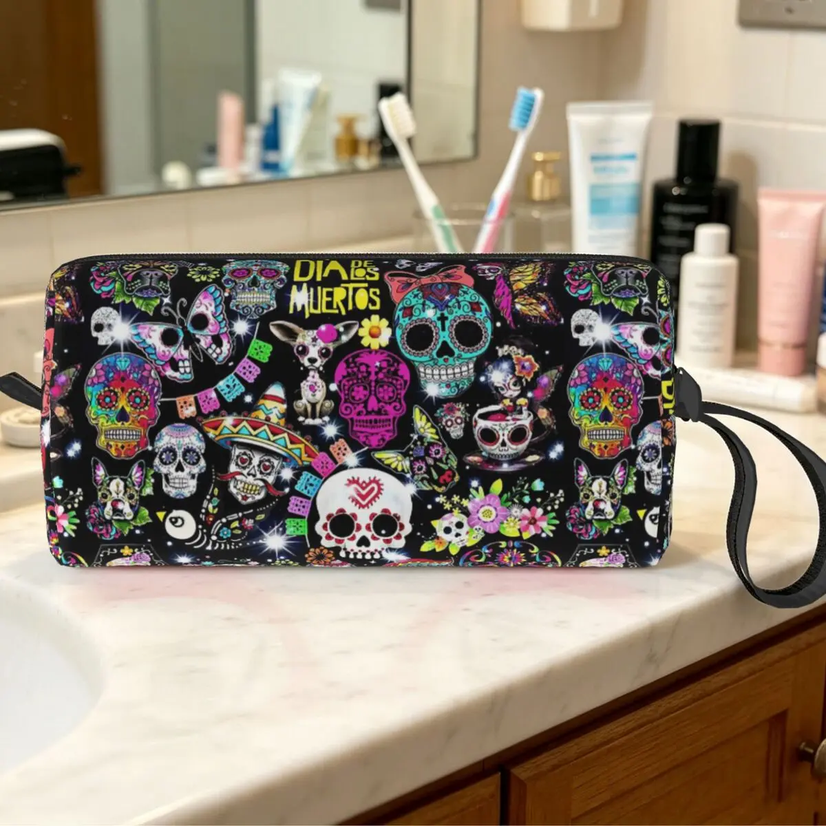 Day Of The Dead Makeup Bag Cosmetic Organizer Toiletry Cosmetic Bag for Women Beauty Travel Pencil Case