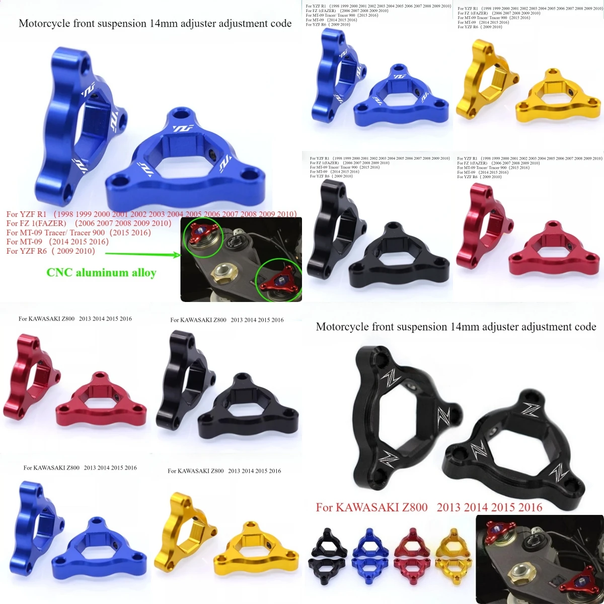 

Motorcycle front suspension 14mm adjuster adjustment code for Kawasaki Z800 Yamaha FZ1 YZF-R6 YZF-R1 YZF R1 R6 MT-09 MT09