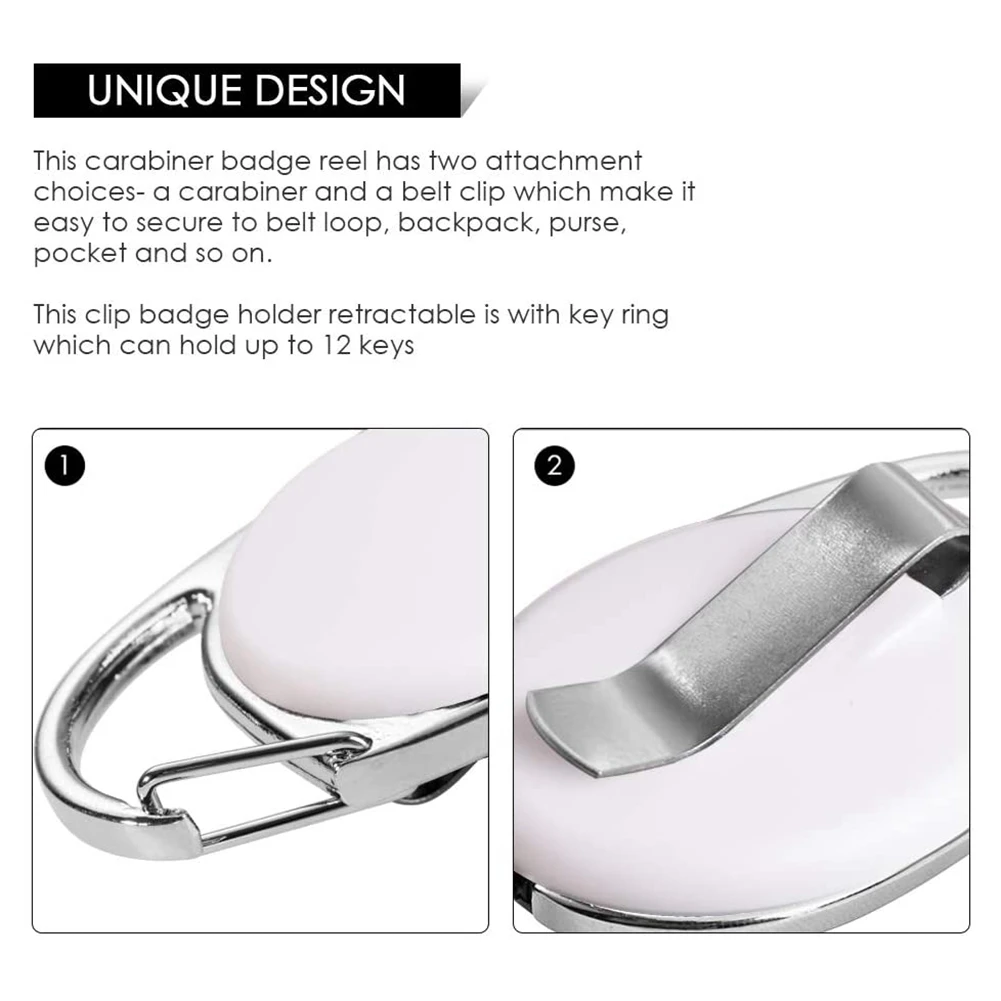 L72A-Retractable Badge Holder With Carabiner Reel Clip And Key Ring For ID Card Key Keychain Holders Black 10 Pieces