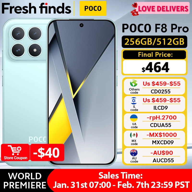 【World Premiere】POCO F8 Pro 5G Global Version Smartphone Snapdragon® 8 Elite 6.59" 120Hz HyperRGB AMOLED Display 6210mAh NFC