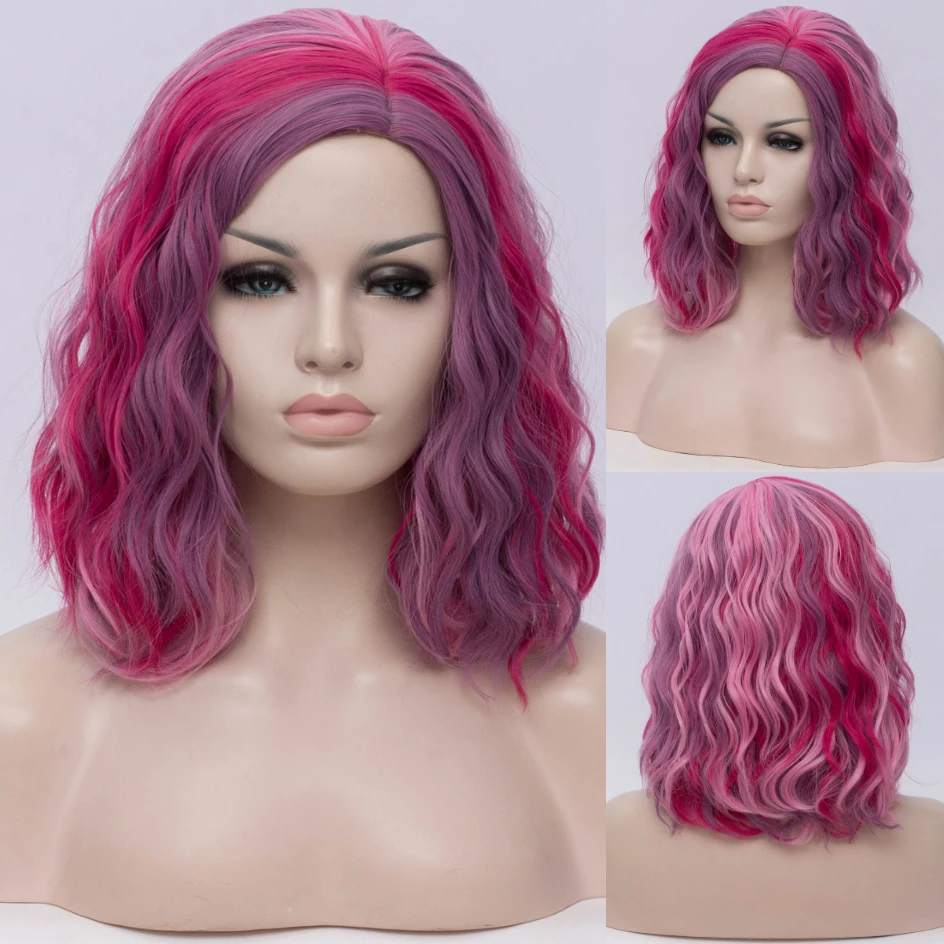 GAKA Women Orange and Pink Ombre Wig Cosplay Water WaveTwo Tone Middle Part Synthetic Wigs Heat Resistant Fiber