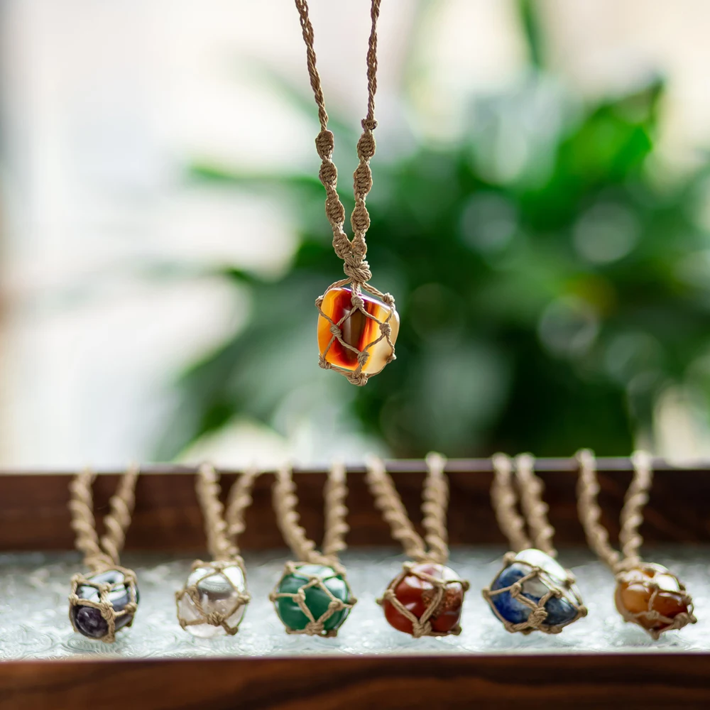 

Natural Crystal Stone Bracelet And Necklace Set Handmade Adjustable Size Suitable For Men And Women Healing Gemstone Jewelry