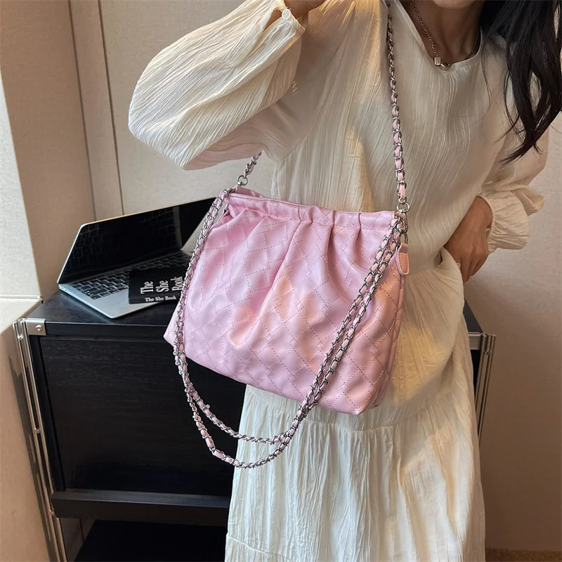 Bolso de hombro con cadena, Cartera de mano con celosía de diamante que combina con todo, almacenamiento de compras, Retro, informal, gran capacidad, tendencia de moda, 2023