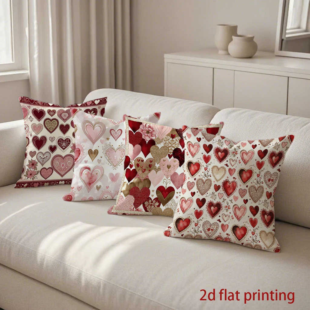 

Чехлы для подушек с 2D-рисунком в виде сердца, в стиле ко Дню святого Валентина, подходят для дивана, спальни, автомобиля.