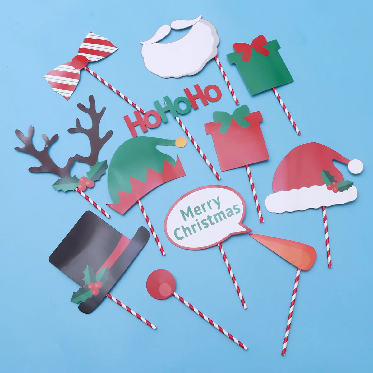 

Christmas Photo Props Kit Funny Xmas Selfie Accessories Plastic Straw Party Favors Decoration Supplies for Kids Adults