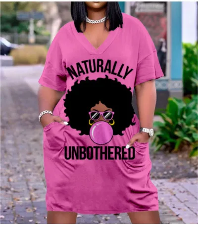 Vestido feminino rosa naturalmente sem superar, camiseta gráfica com design de bolso e ajuste grande, vestido casual elegante
