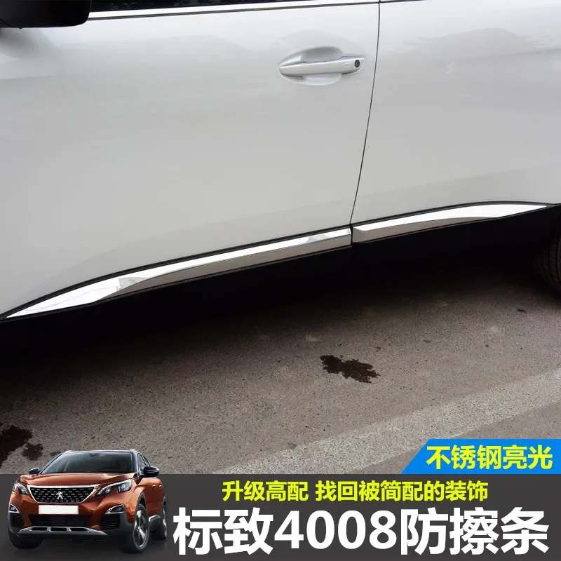 En kaliteli Peugeot 3008/4008 2016 2017 2018 araba dedektörü paslanmaz çelik Yan Kapı Gövde trim çubukları Şeritler Kalıplama 4 adet