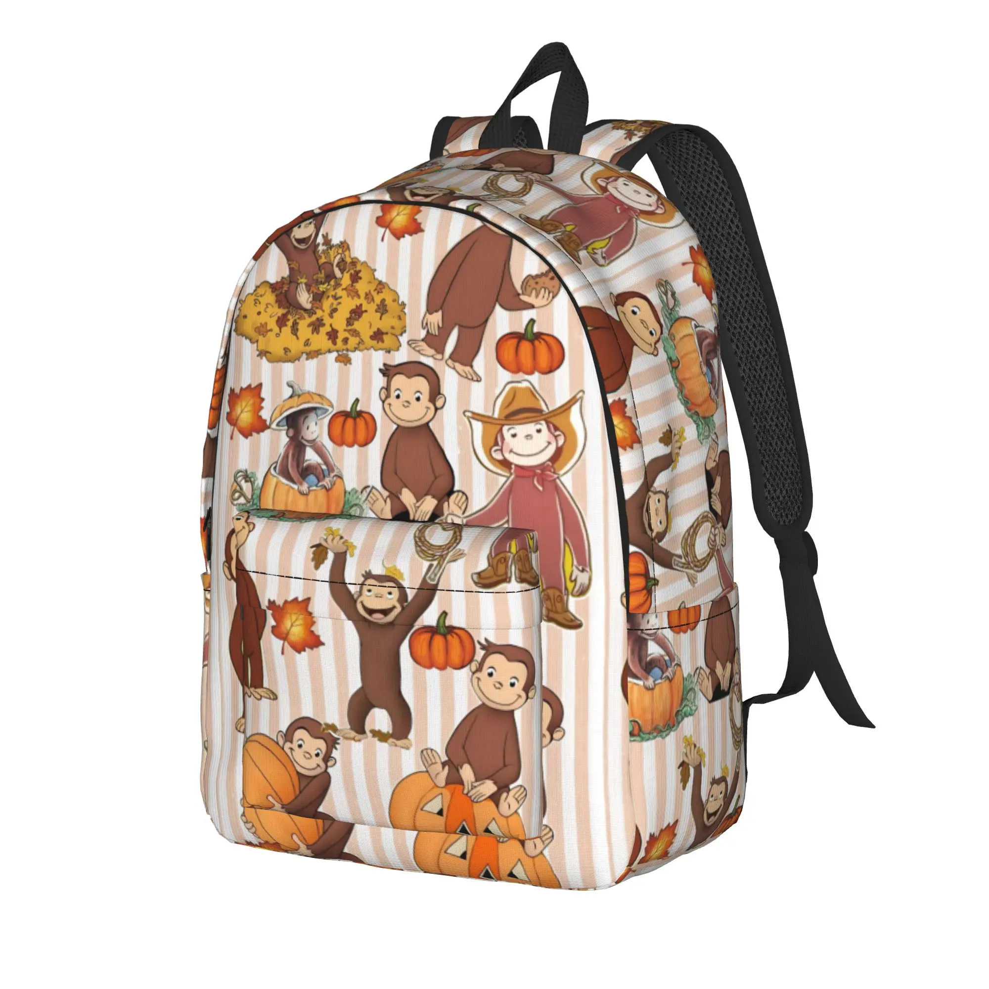 Classic Anime Curious George Nostalgic Backpack  Women Men Polyester Travel Backpacks Breathable High School Bags Rucksack