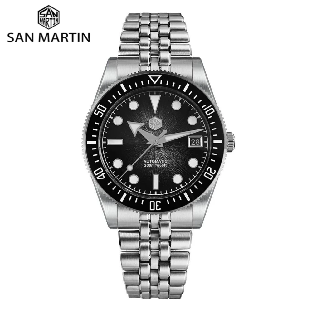 

San Martin 40mm 9015 Gradient JianZhan Dial Men Dive Watch 3H Date New 5-Link Bracelet On The Fly Clasp BGW-X1 20Bar SN0148