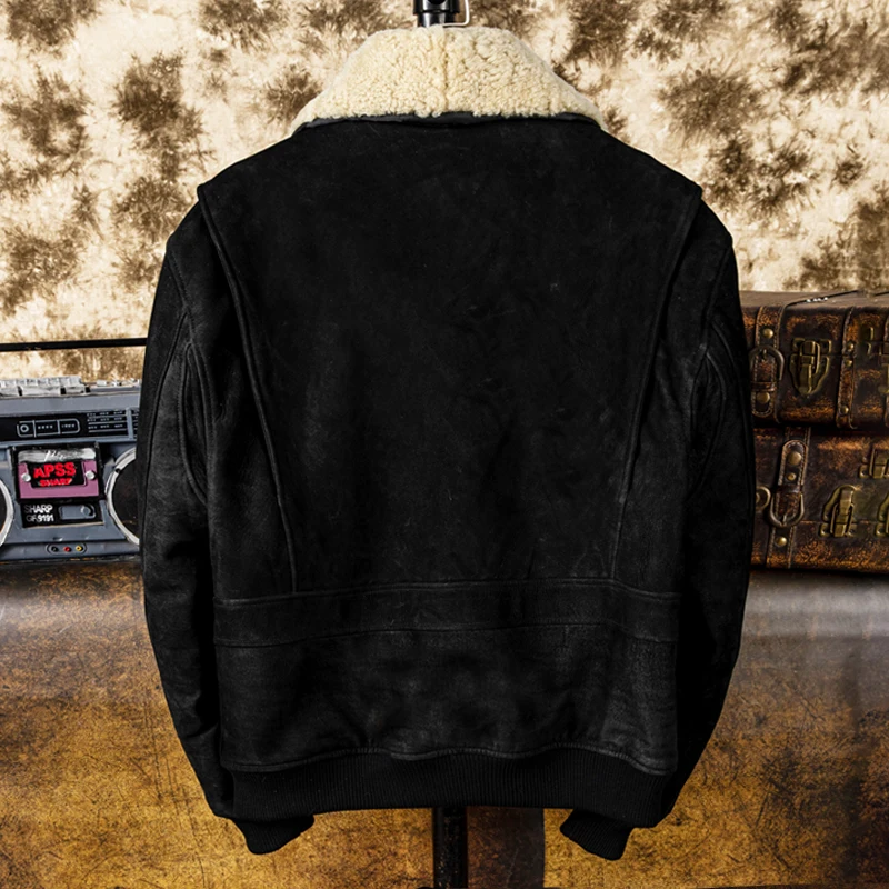 Black G1 Full-grain Cowhide Leather Flight Jacket Quilted Lining Turndown Collar Oversize Fit Air Force Style Outerwear 6xl
