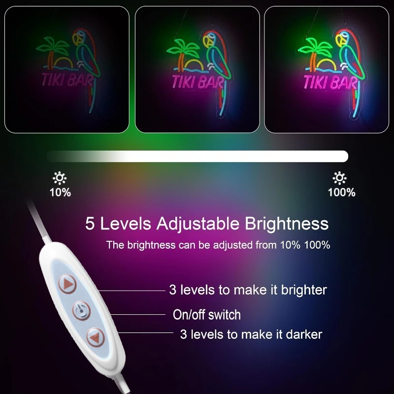 Parrot Neon Light Sign for Wall Décor Hawaii Pool Bar Party Dimmable Switch LED Lights with USB Powered for Man Cave Decor Gift.