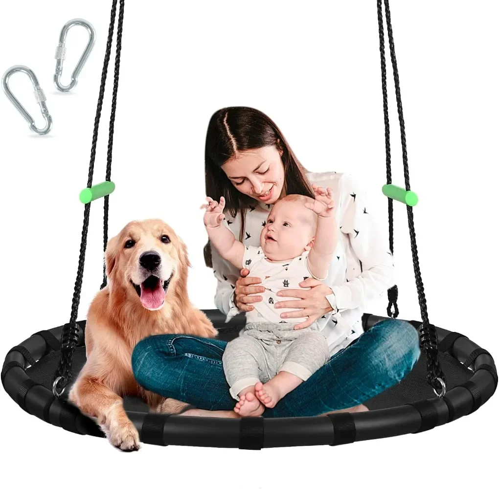 

Durable, Safe, and Easy to Install,Black Outdoor Saucer Swing,Flying Saucer Web Circle Swing for Yard Garden Playground Park