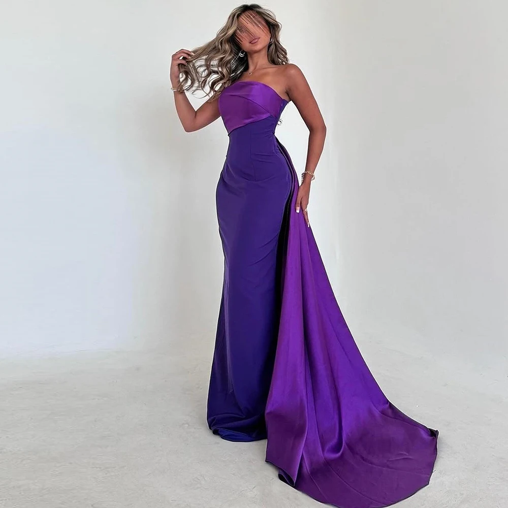 Sleeveless Panel Train Boat Neck Contrast Color Backless Satin Floor Length Dubai Evening Caftan DressWedding Party Gowns