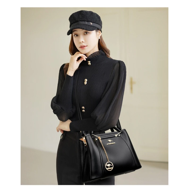 Crossbody Bag Soft Leather Embossed Shoulder Bag Middle-aged Women's Crossbody Bag