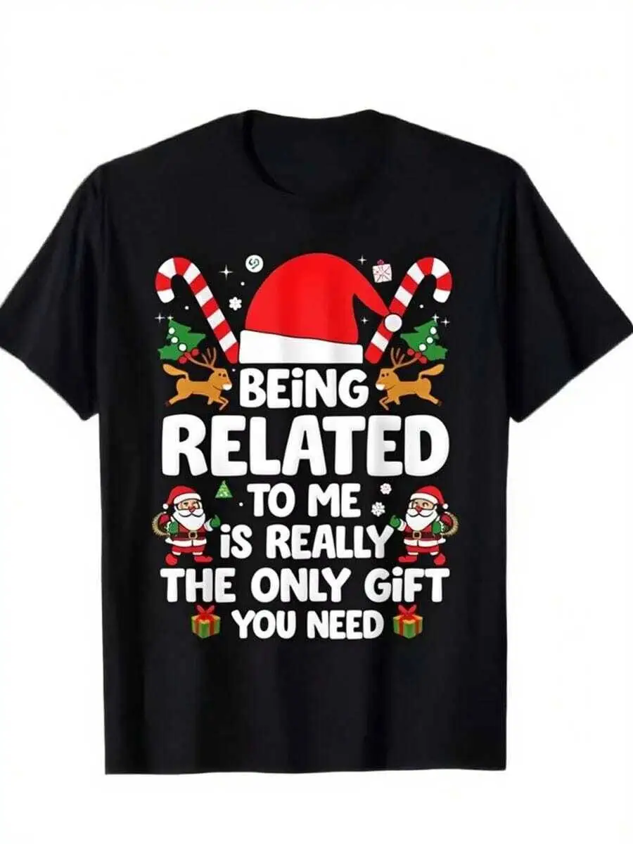 Santa Reindeer Candy Cane Tee| Funny Family Holiday Quote, Black Festive Party Top, Unisex, Vacation T-Shirt, 100% Cotton Trendy