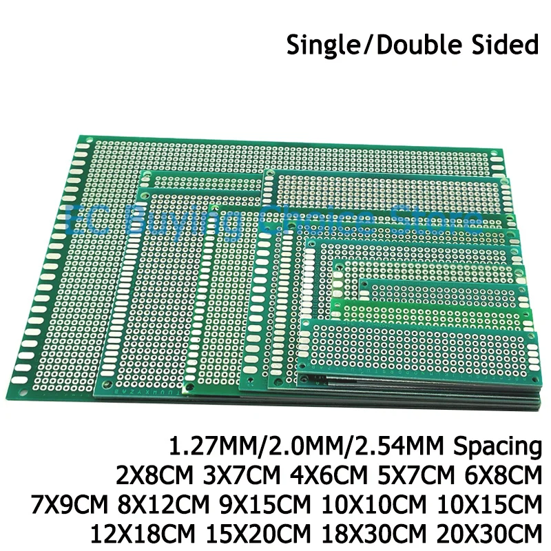 واحد/مزدوج الوجهين PCB العالمي لوحة دوائر كهربائية مطبوعة 20*30 15*20 12*18 10*15 10*10 8*12 6*8 2*8 4*6 7*9 سنتيمتر لوحة اللوح