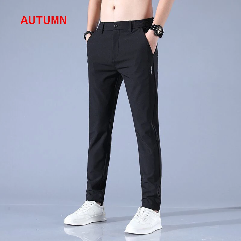 Men\'s Ice Silk Trousers Solid Color Mid-Waist Loose Breathable Straight-Leg Casual Pants Thin Quick-Drying Sports Pants