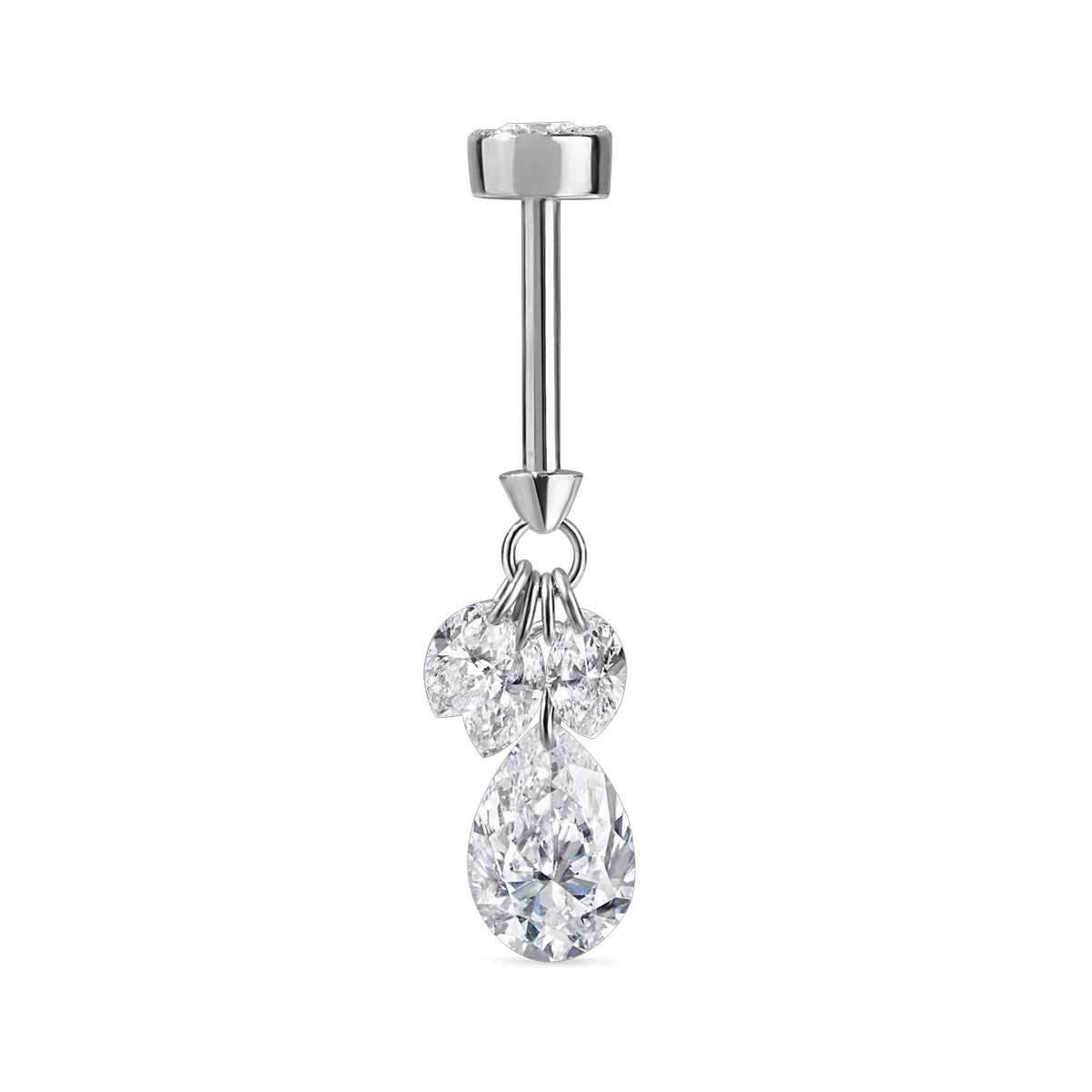 Multi Stone Lab Diamond Dangle Single Earring  Pear Marquise Cluster Drop Stud 9K/14K/18K Gold Flat Back Piercing Stud Earring