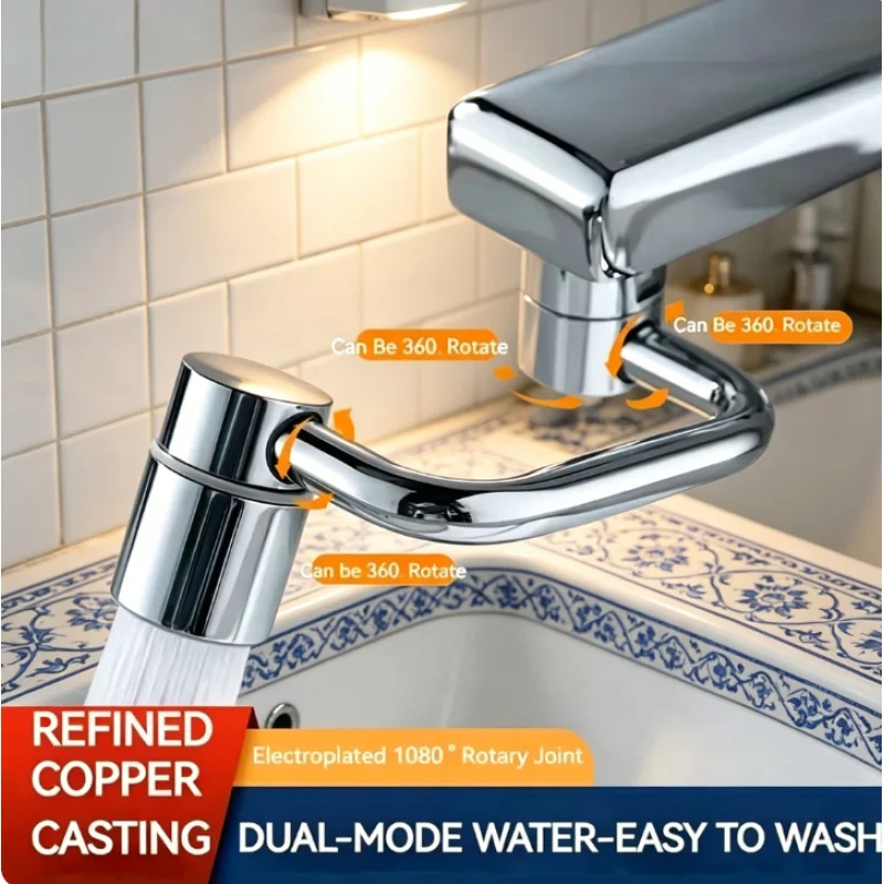 

1080° Swivel Stainless Steel Faucet Extender, Universal Splash Proof Dual Mode Kitchen Bathroom Sink Tap Adapter Accessories