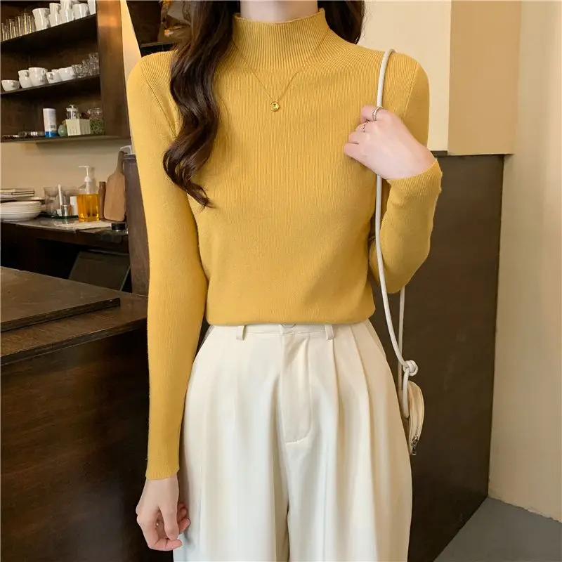 

Thickened Fleece Long Sleeve Knitted Base Shirt Women's Fashionable Sweater Casual Style Warm Polyester Fiber round Neck Top