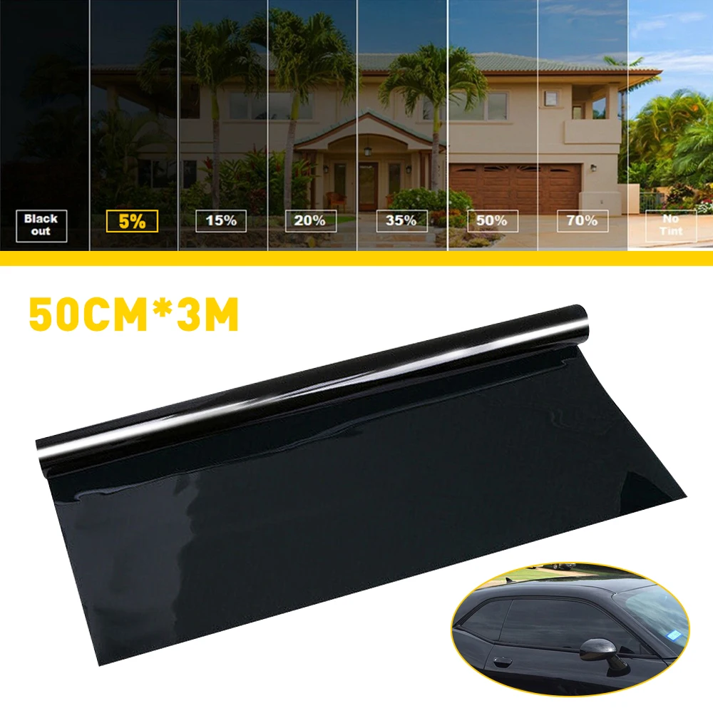 Car Window Tint Film 50x3m 5/15/20/25/50/70 Percent VLT Black Glass Sticker Vehicle UV Protector Tint Sun Shade Auto Accessoires