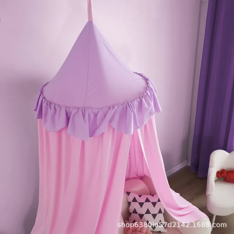 2026 Children's Room Cute Princess Dome Fringed Bed Net Bed Mantle Tent Lace Mosquito Net Ceiling No Punching Installation view 6
