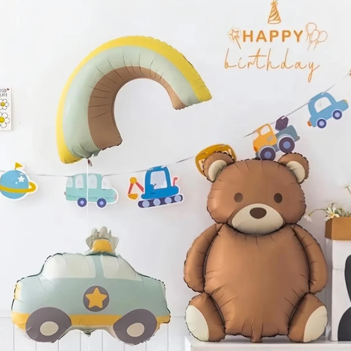 Birthday Bear Aluminum Foil Balloon Cartoon Frosted Rainbow Car Airplane Balloon Children's Toy Birthday Party Balloon Decoratio image 3
