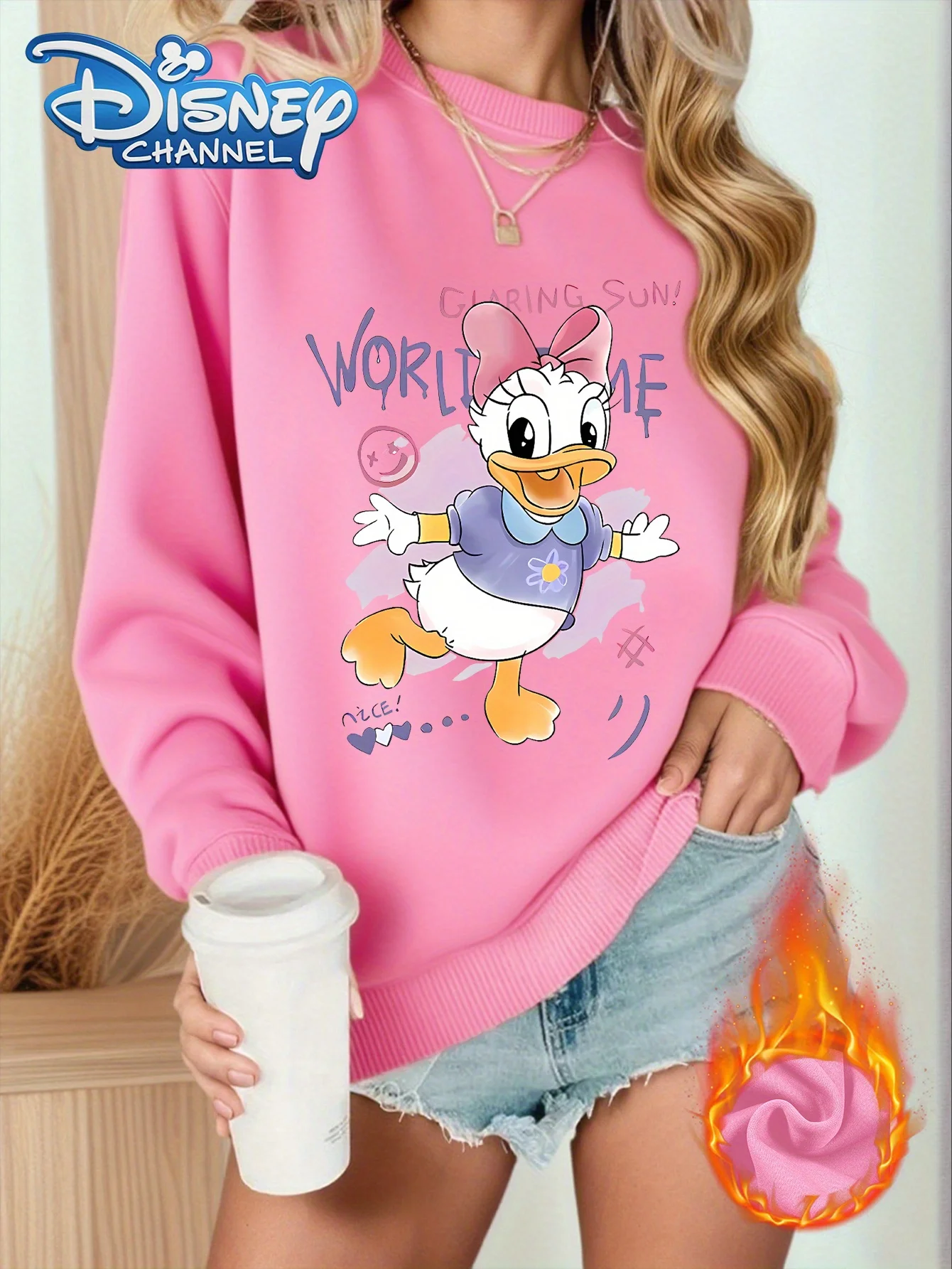 Sudadera casual de otoño e invierno con cuello redondo para mujer, lindo jersey floral versión Daisy Duck Q, cómodo y versátil.