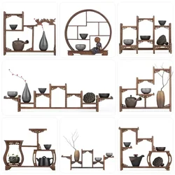 Chinese Kung Fu tea pot Crafts Display Holder Shelves Teapot Tea Set Wood carving Display Stand Decoration Home Tea Accessories