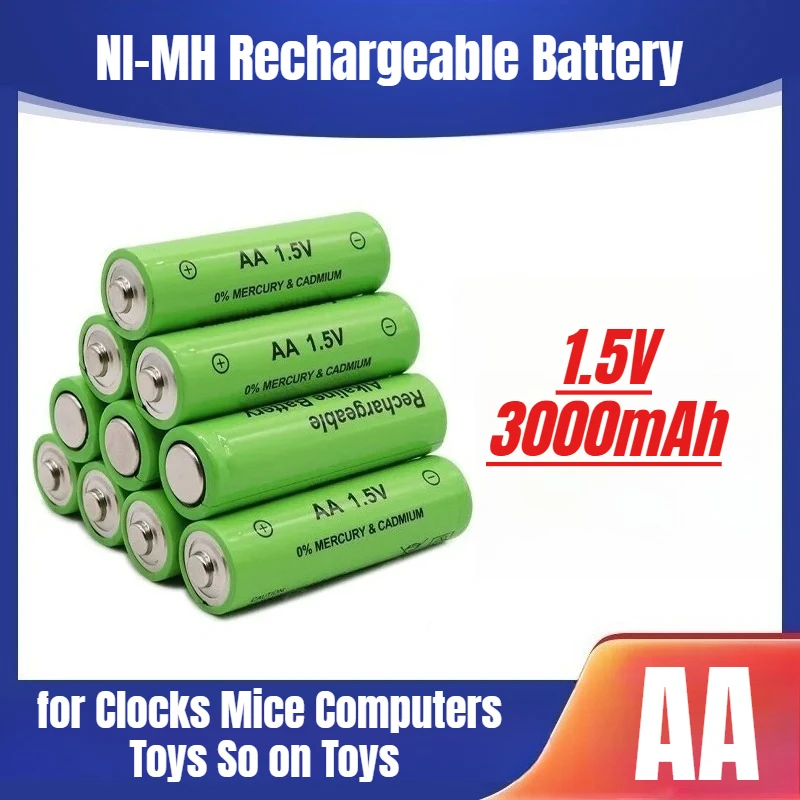 

AA 3000mAh Rechargeable Battery NI-MH 1.5V AA Battery for Clocks Mice Computers Toys So on Toys