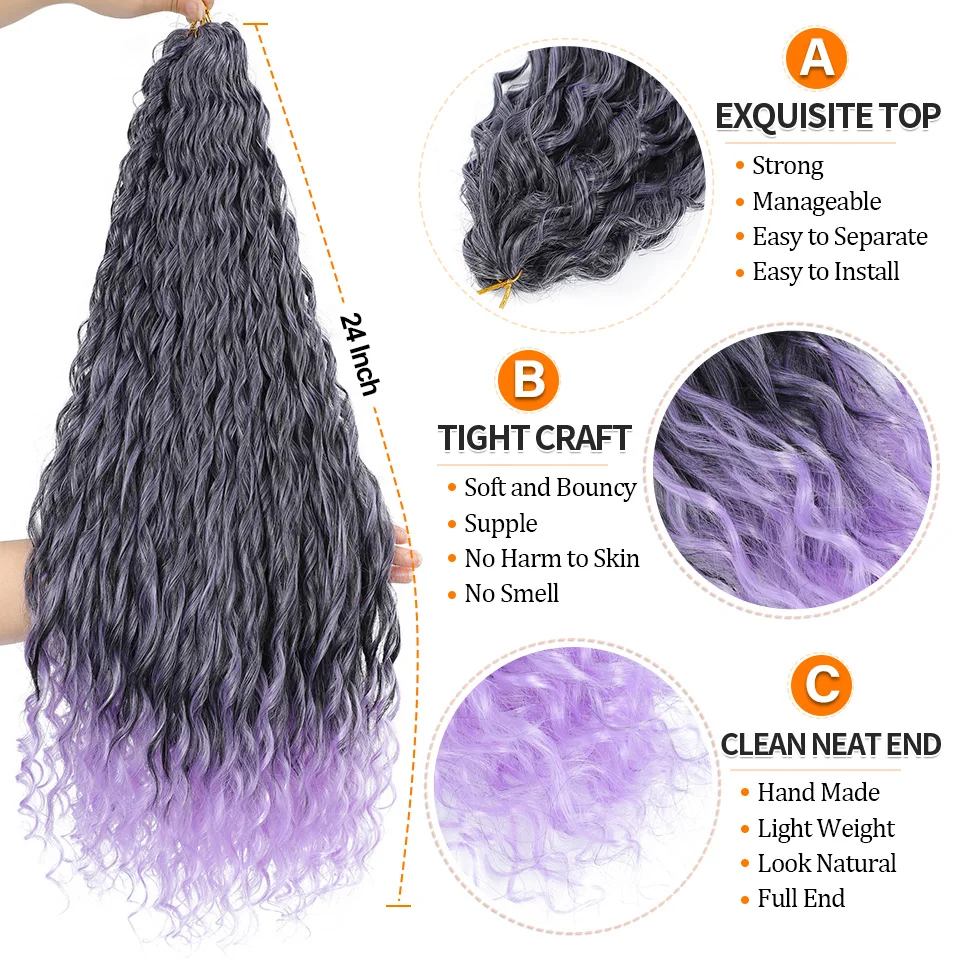 Trecce ricce lunghe da 24 pollici Trecce sintetiche sciolte dell'onda d'acqua Estensioni dei capelli Afro Curl Ombre Colore Trecce all'uncinetto Estensioni