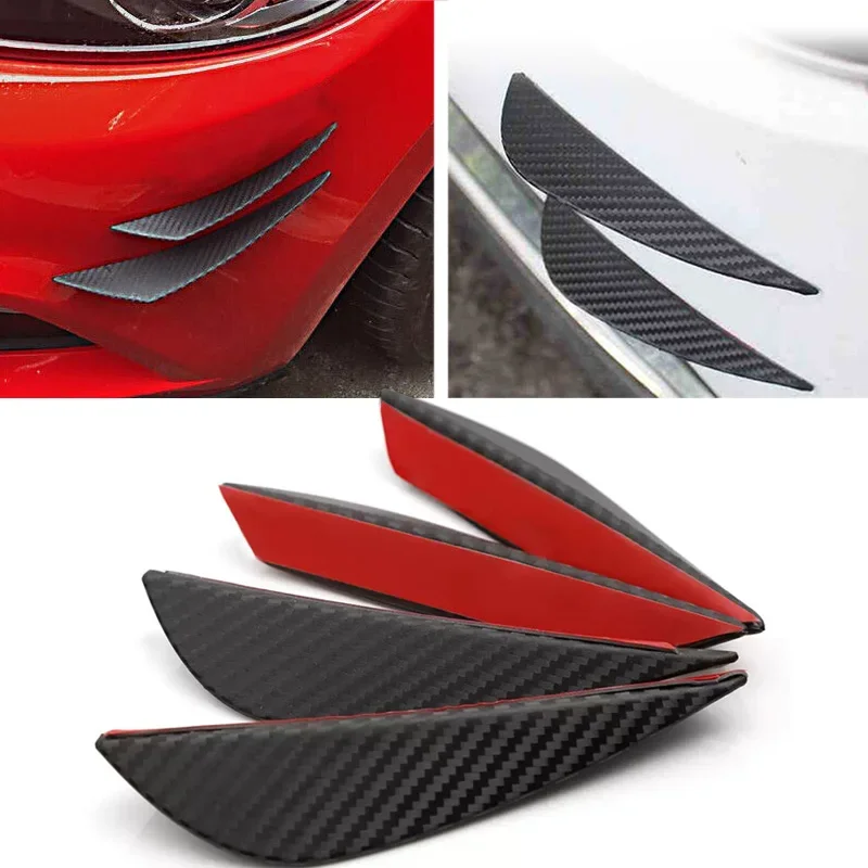 Universal 4PCS Carbon Fiber Rubber Car Front Bumper Lip Splitter Fins Canard Spoiler Valence Protection Sticker Exterior Tuning