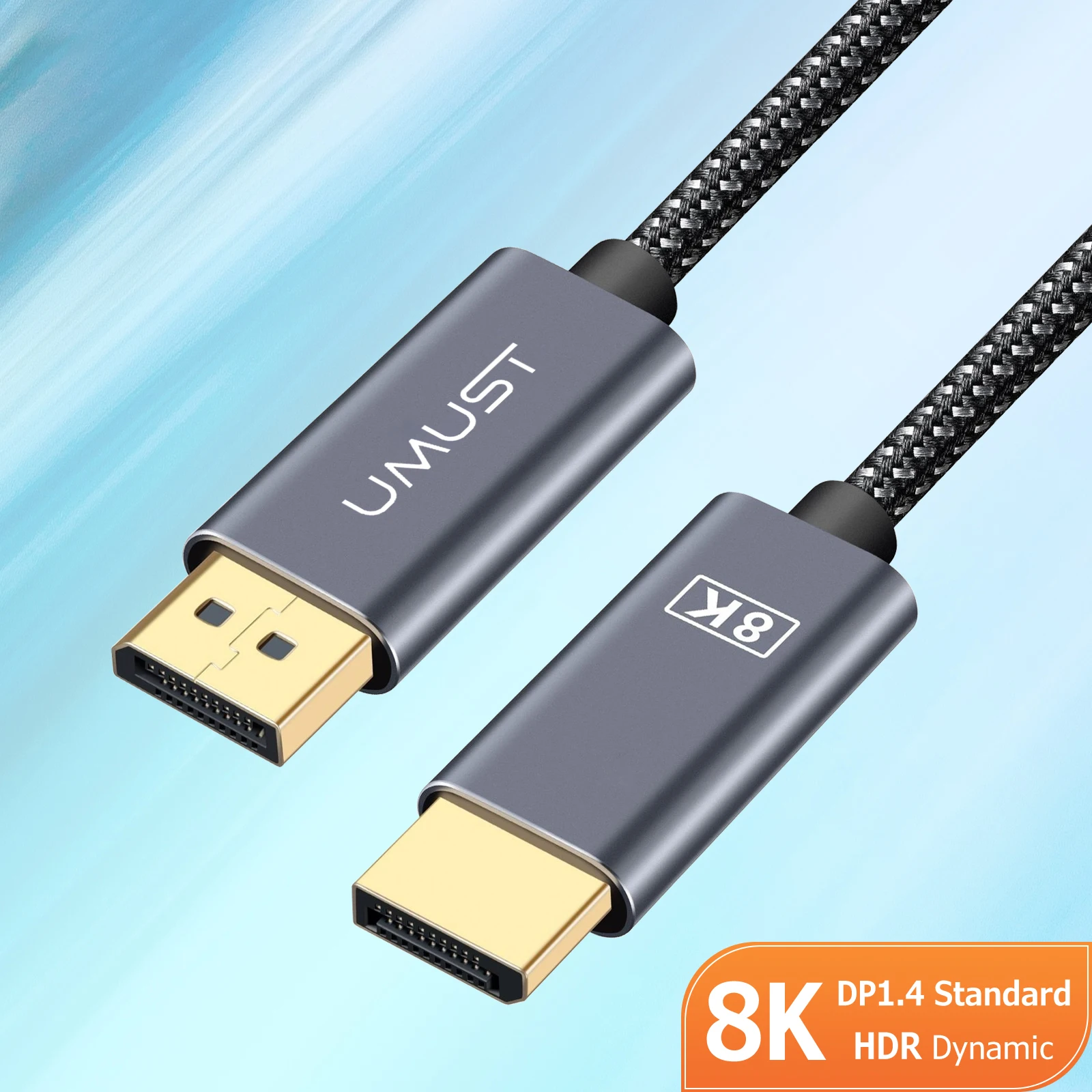 UMUST 8K DisplayPort 1.4 Kabel DP-auf-DP-Kabel 8k@60hz/4k@144hz Vergoldetes dynamisches HDR-Stützkabel für Gaming-Monitor, PC usw