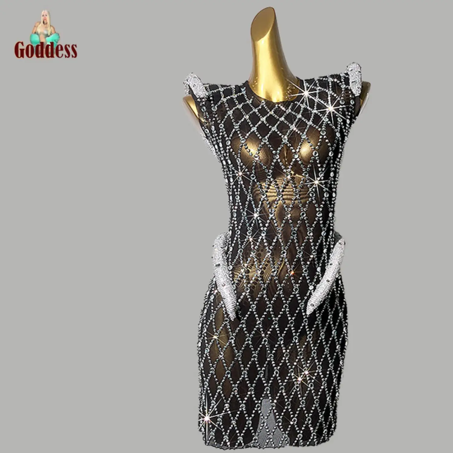 

Sparkly Rhinestones Dress Women's Sexy See Through Singer Stage Dress Celebrate Birthday Party Evening Dress Photo Shoot Wear