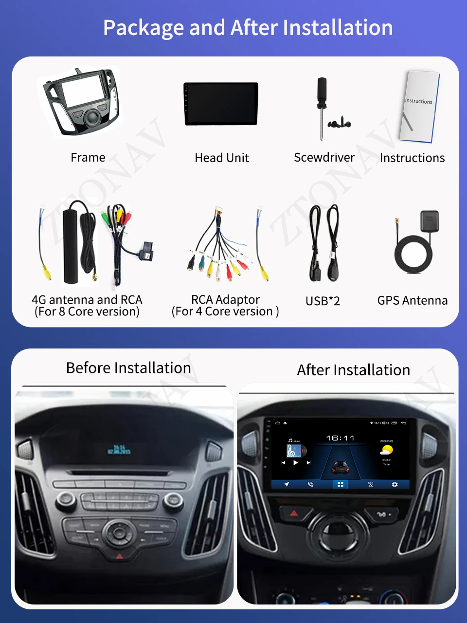 วิทยุ Android สําหรับ Ford Focus 3 Mk 3 2011-2019 Car Media เครื่องเล่นวิดีโอ Auto Headunit Carplay Android Auto สนับสนุน 360 กล้อง