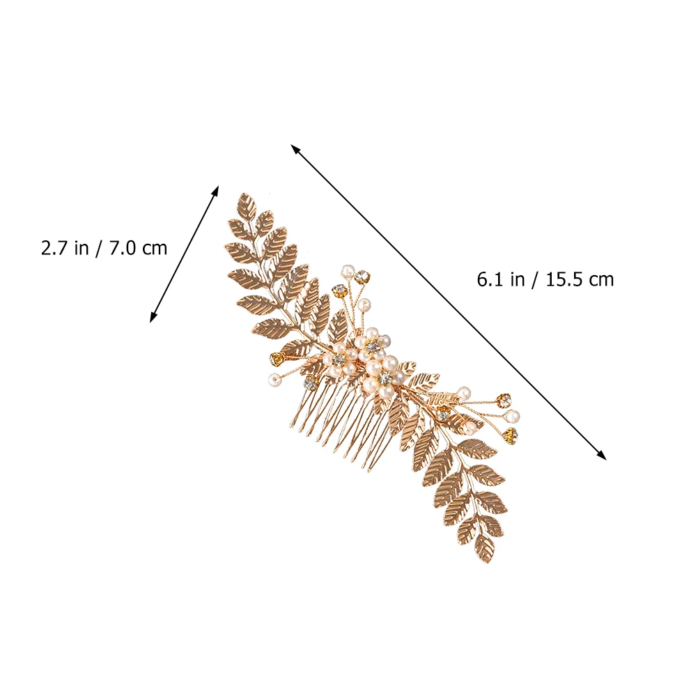 

Golden Leaf Hair Comb Zinc Alloy Bridal Accessories Wedding Bridesmaid Party Hairstyle Women Combs Elegant Pearl Decorations