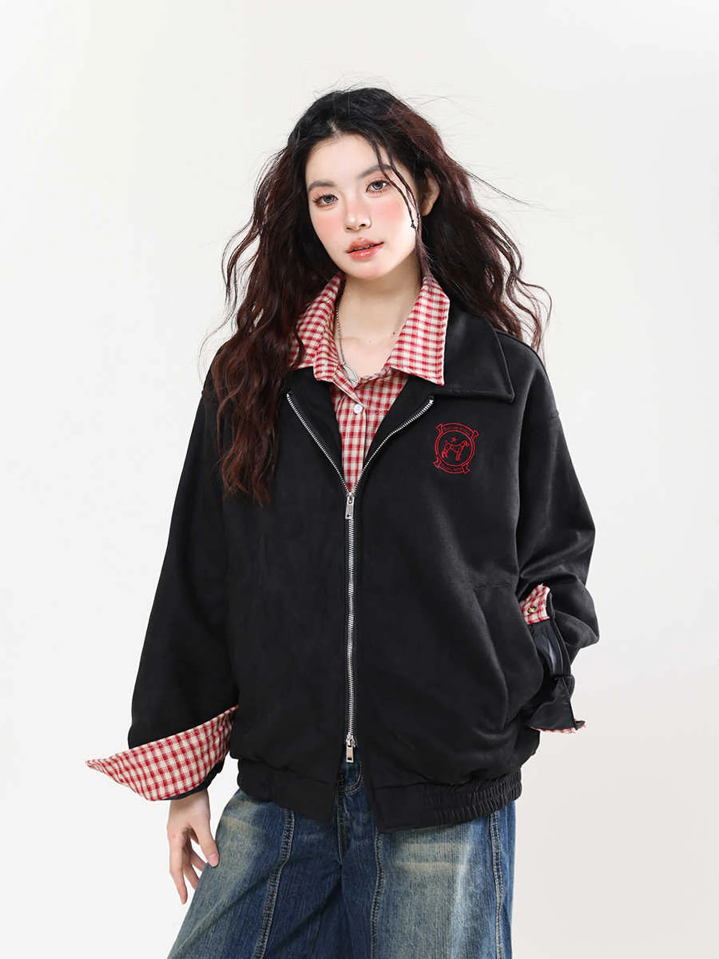 

Ретро-куртка в американском стиле с клетчатыми вставками, повседневная, унисекс, весна-осень, свободный крой, модная брендовая верхняя одежда