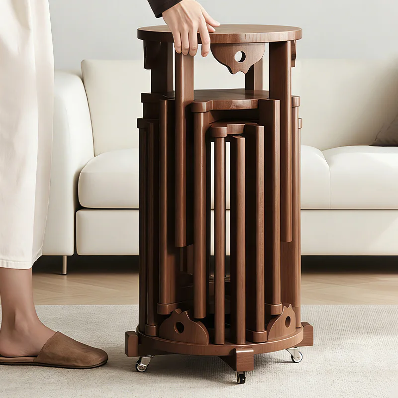 Solid wood stackable round stool, modern household coffee table small stool universal wheel