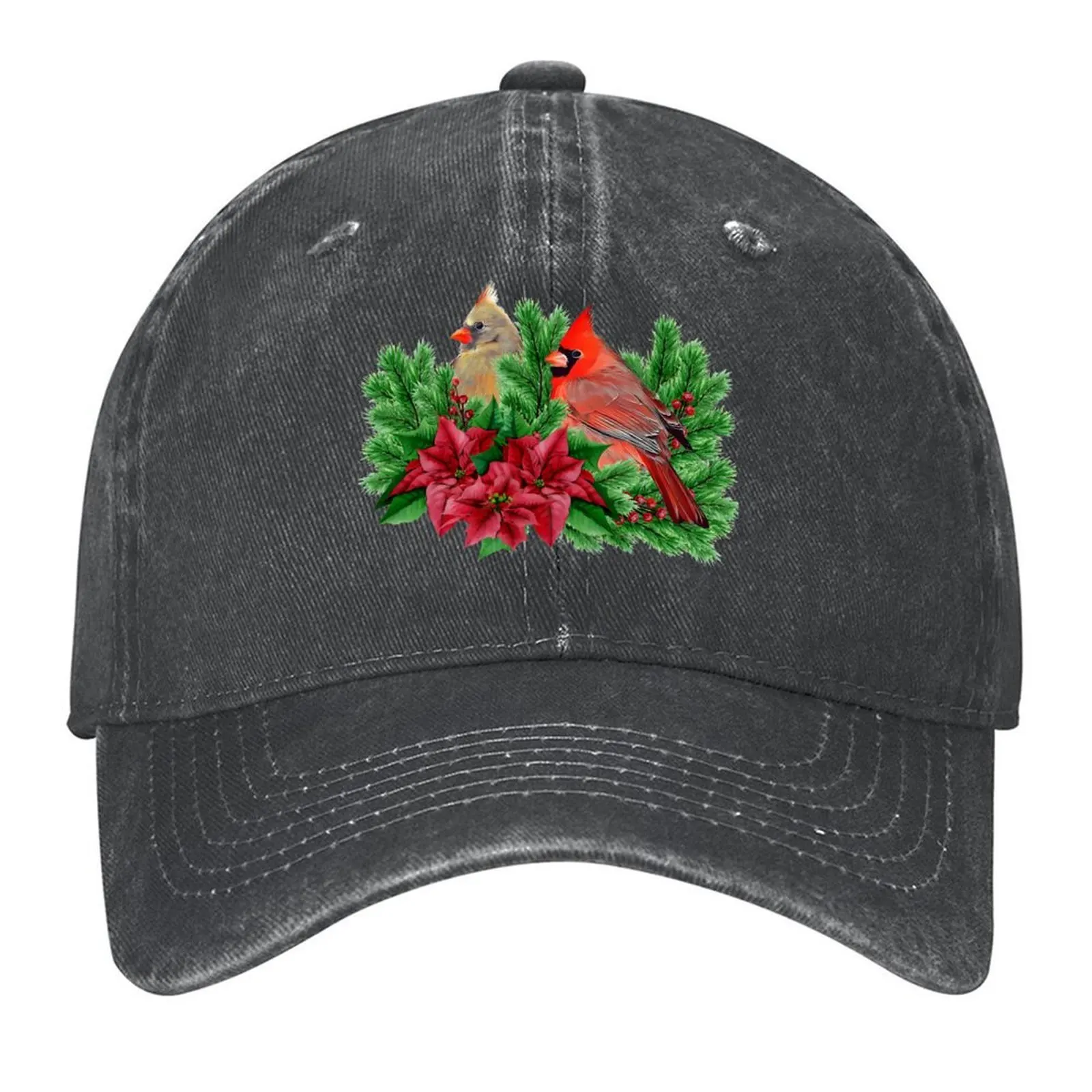 

Christmas Time With Cardinal Birds Baseball Cap Rugby Golf Cap men's big size hat luxury woman cap Hats For Men Women's