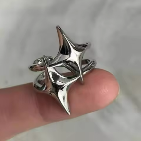 Simple Irregular Silver Star Open Ring for Women Men Punk Gothic Sliver Color Adjustable Couple Rings Y2K Egirl Jewelry Gift