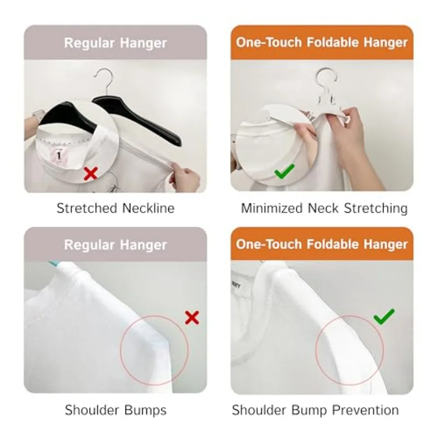 OneTouch Foldable Hanger with ButtonFold Design for Easy Storage and Organization Prevents Stretched Collars with AntiStretch N