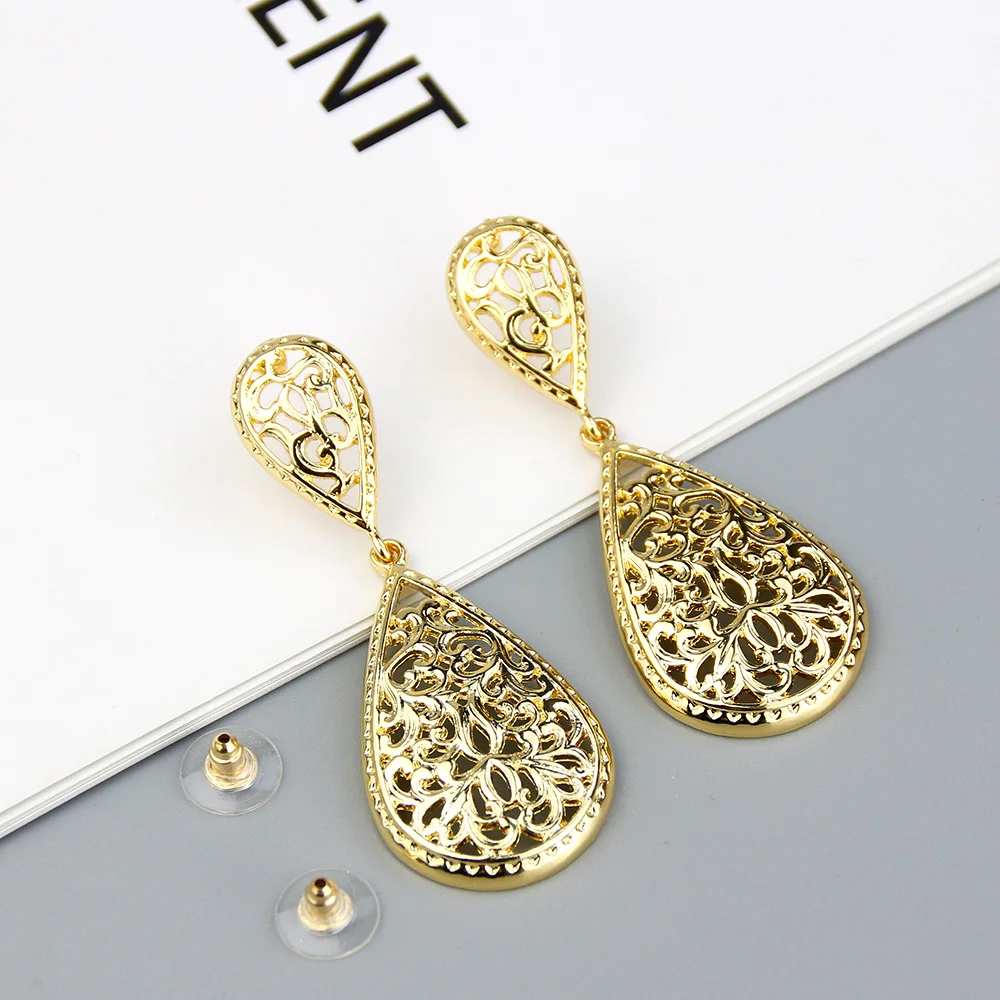 Sunspicems Morocco Golden Drop Earring for Women Hollow Arabesque Arab Earring Ethnic Wedding Court Jewelry Gift image 4