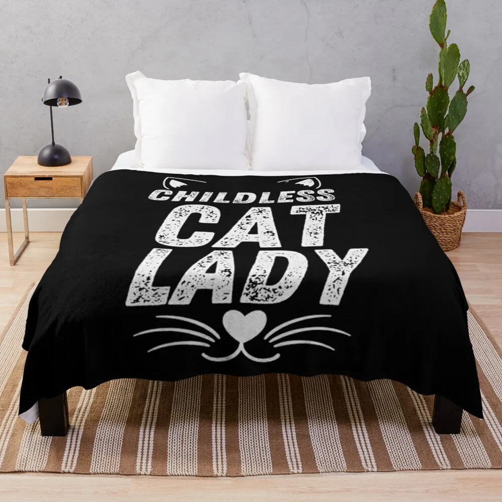 Childless Cat Lady Throw Blanket Sofa Flannel Fabric valentine gift ideas Travel Blankets