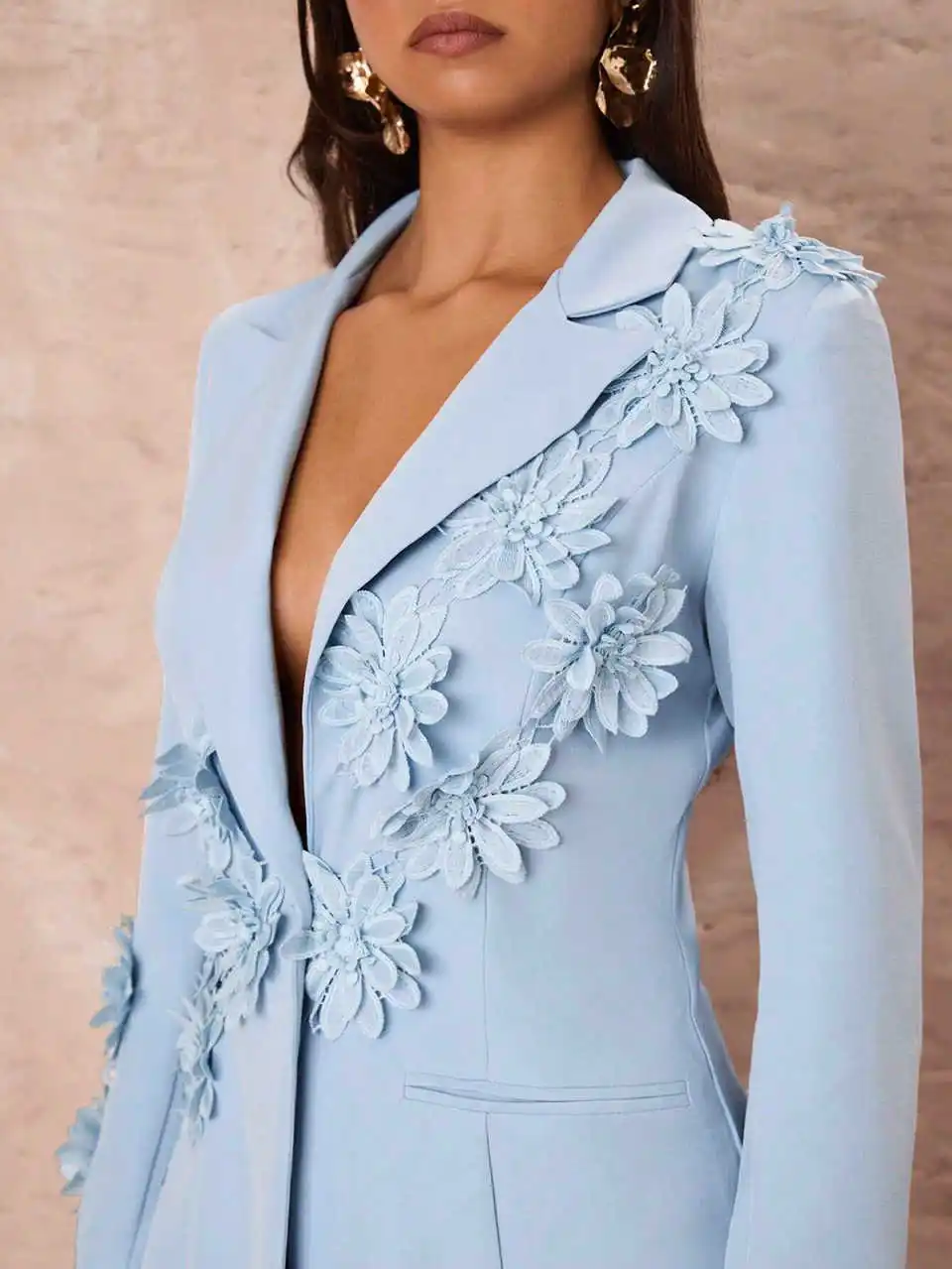 Elegant Floral Appliques Women Suits Wide Leg Pants Plus Size Blazer Fashion Full Sleeve Suit Customized Prom Party Outfits