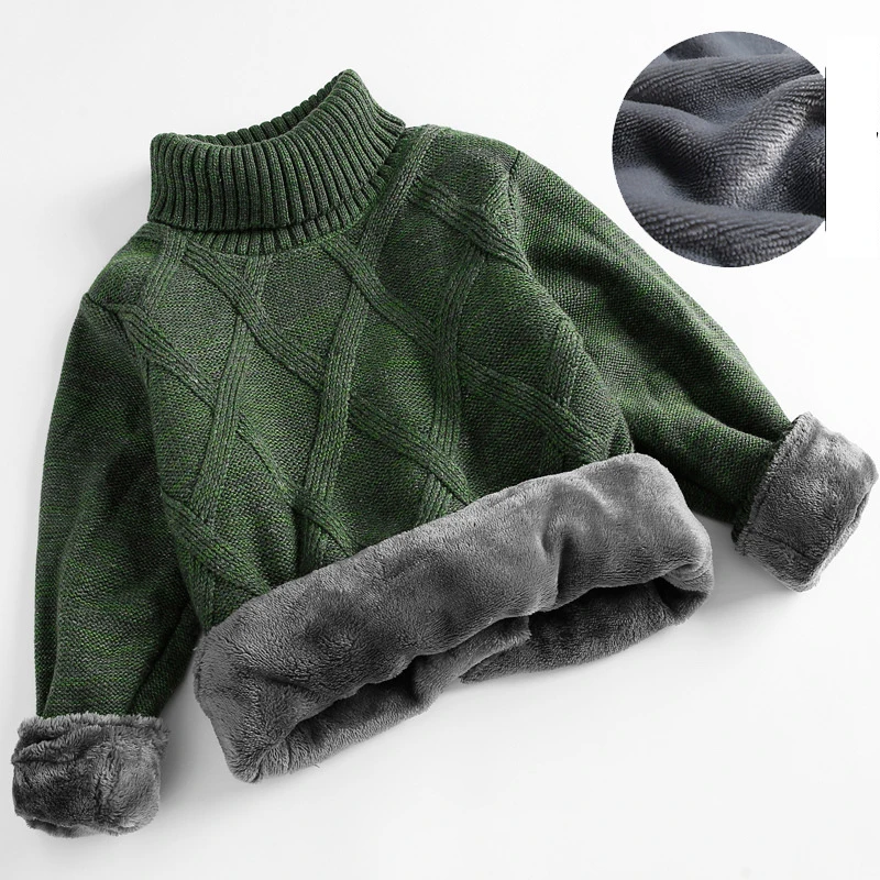 2026 Winter New Boys Sweater Turtleneck Sweater Plus Velvet Thickening Children Autumn Fashion Sweaters Kids Top Boys Clothing