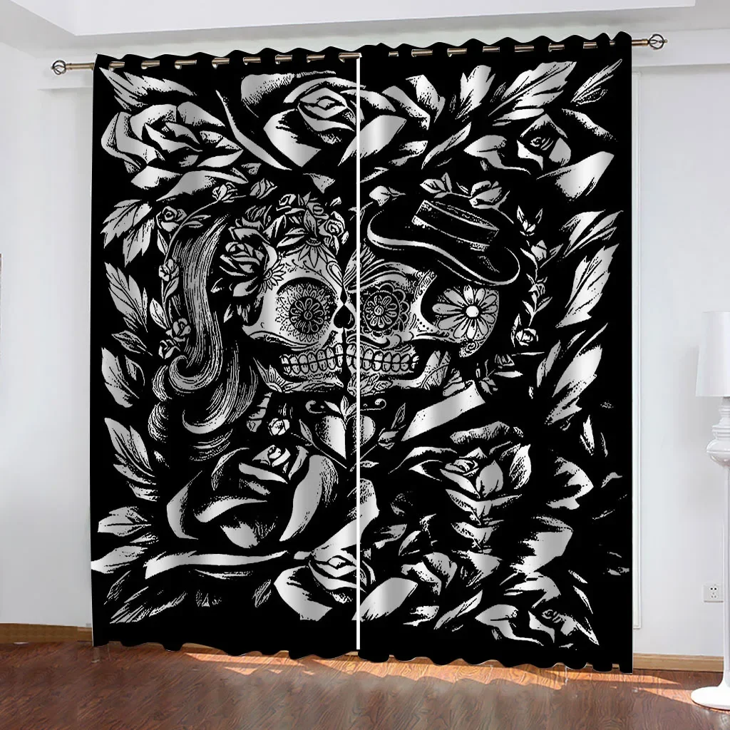 Cheap Curtains 3D Scary Skeleton Art Blackout Curtains For Living Room Bedroom Elegant Houses Rooms Window Treatment 2 Pieces