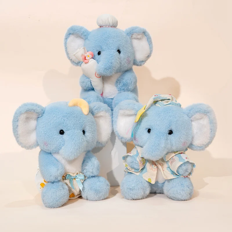 

Cute Super Soft Fluffy Blue Elephant Plush Toys Cartoon Stuffed Animals Kawaii Long Nose Elephants Doll Throw Pillow Xmas Gifts