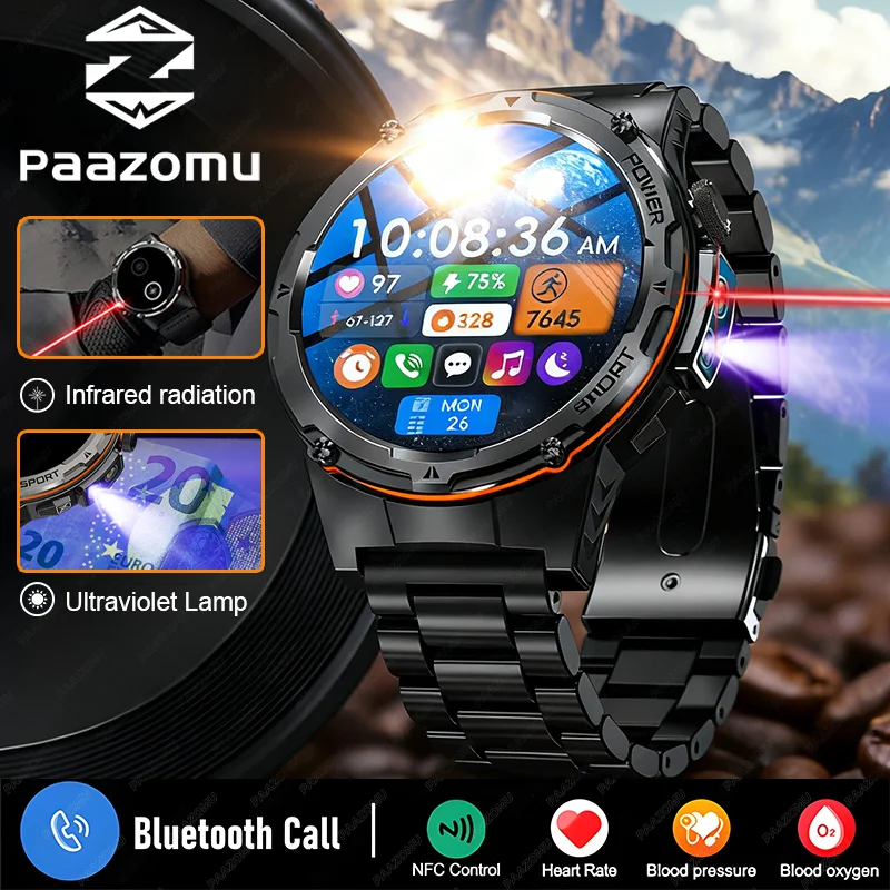 

New Outdoor Motion Trajectory Smart Watch 1.39" Screen NFC UV+Infrared BT Call 3ATM Waterproof Health Smartwatch For Android IOS