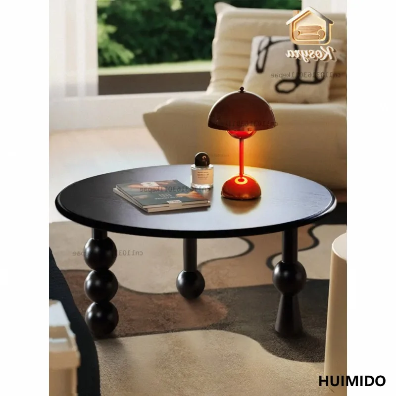 French coffee table medieval mobile round living room household black small apartment sofa side low table light luxury high